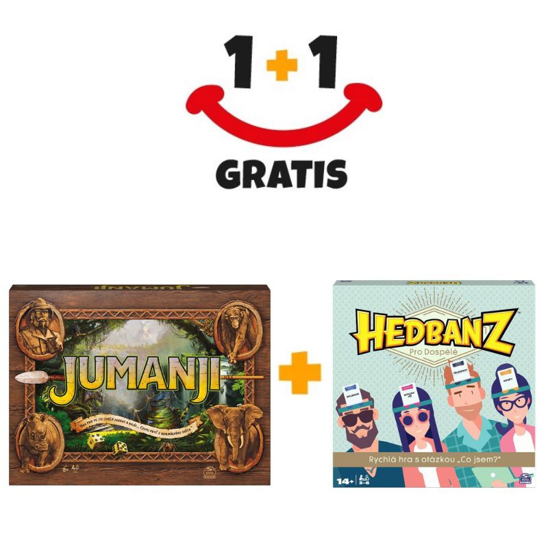 Akce 1+1 Společenská hra Jumanji - česká verze + Hedbanz Hra pro dospělejší ZDARMA