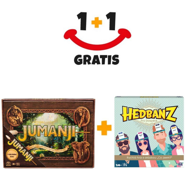 Akce 1+1 Společenská hra Jumanji dřevěná edice + Hedbanz Hra pro dospělejší ZDARMA