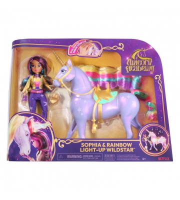 Unicorn Academy světelný jednorožec Wildstar 28 cm s panenkou Sophia 24 cm
