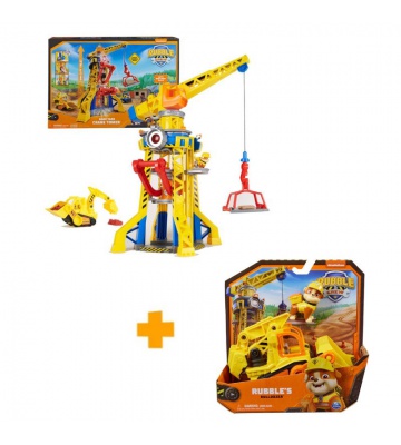 Balíček: Rubble a jeho parta interaktivní jeřáb se zvuky 60 cm + základní vozidlo Rubble