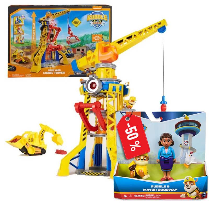 Balíček: Rubble a jeho parta interaktivní jeřáb 60 cm + Goodwayová a Rubble za polovinu