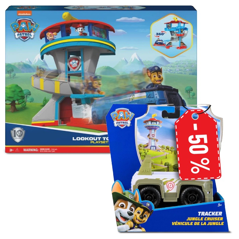 Výhodný balíček: Tlapková patrola hlídkovací věž  + vozidlo Tracker za polovinu