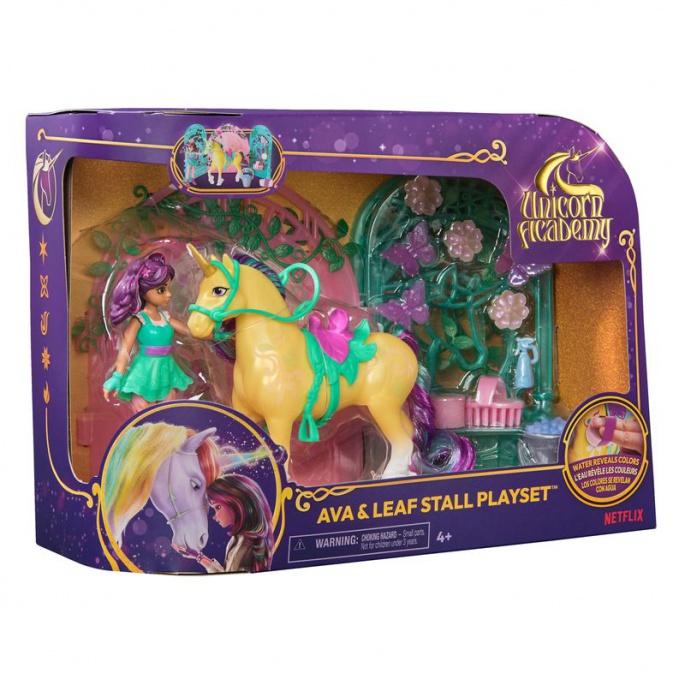 Unicorn Academy malá stáj s panenkou Ava a s jednorožcem Leaf měnícím barvy