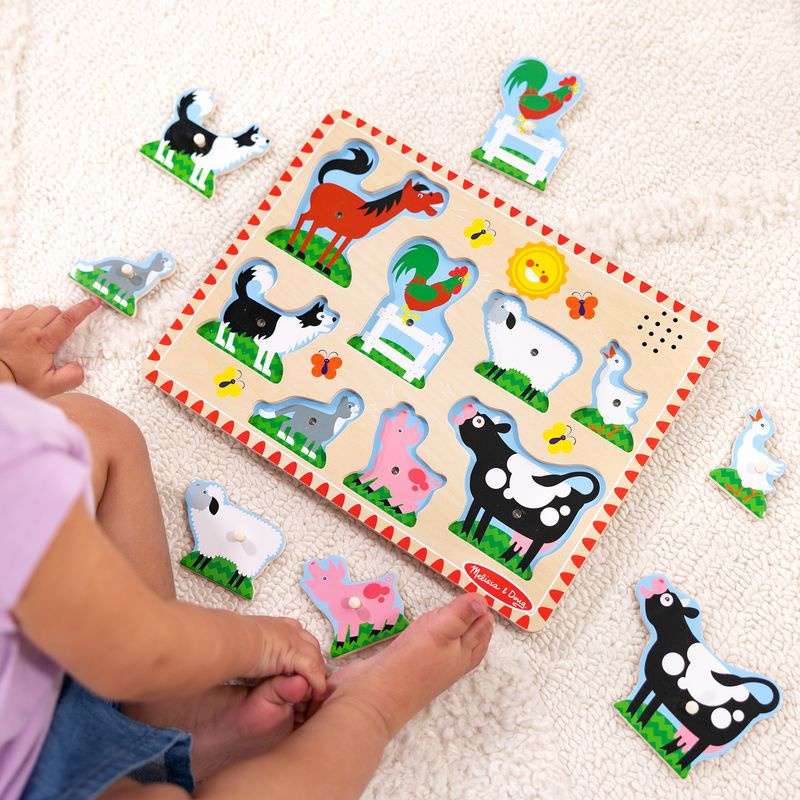Melissa & Doug dřevěné puzzle se zvukovými efekty zvířátka na farmě