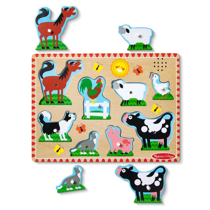 Melissa & Doug dřevěné puzzle se zvukovými efekty zvířátka na farmě