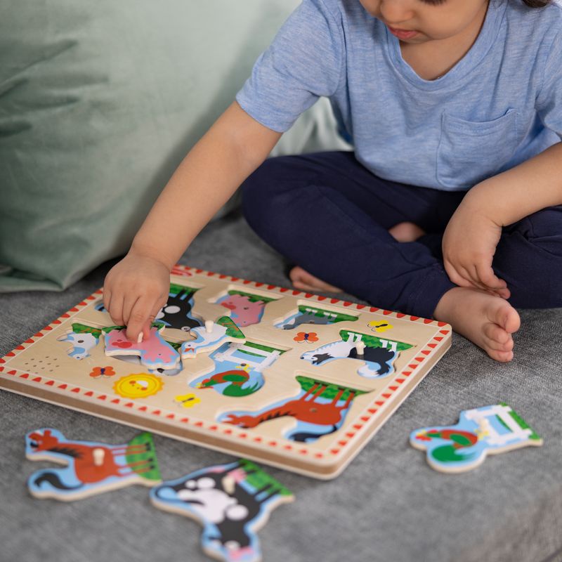 Melissa & Doug dřevěné puzzle se zvukovými efekty zvířátka na farmě