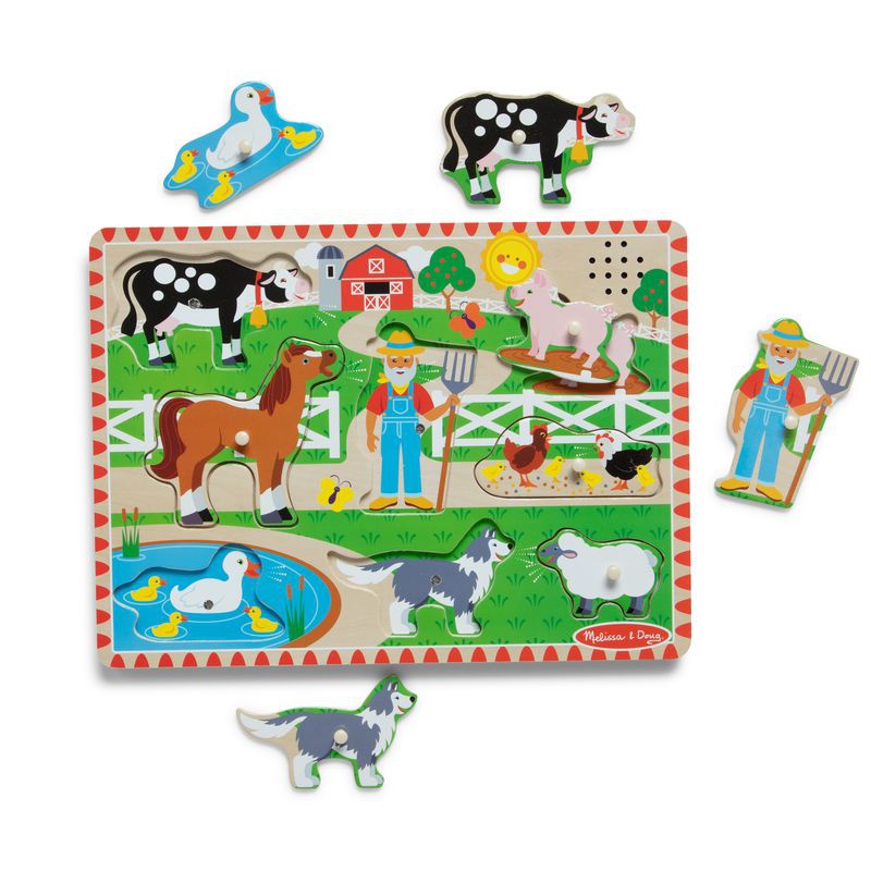 Melissa & Doug dřevěné puzzle se zvukovými efekty Old MacDonald Farm