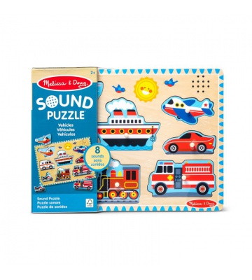 Melissa & Doug dřevěné puzzle se zvukovými efekty dopravní prostředky