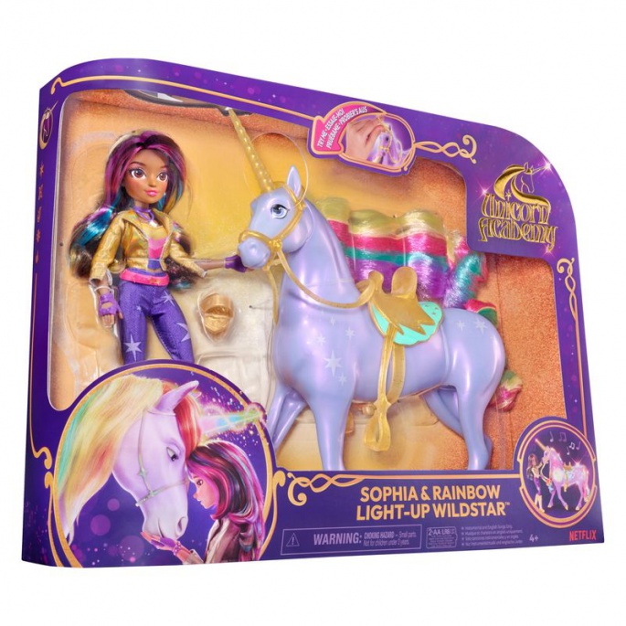 Výhodný set: Unicorn Academy světelný Wildstar 28 cm a Sophia 24cm + náhrdelník s prstenem