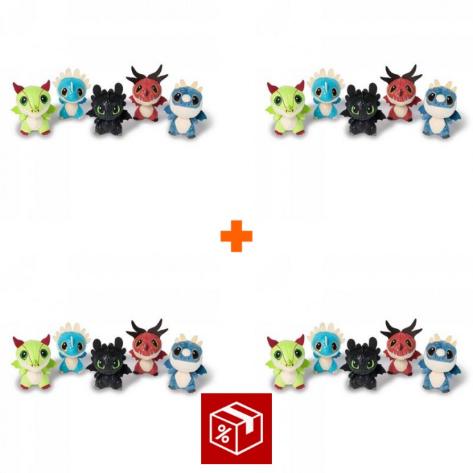 AKCE 3+1 zdarma: Jak vycvičit draka - 4 plyšoví draci v sudu za cenu 3