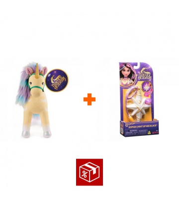 Výhodný set: Unicorn Academy plyšový jednorožec Leaf 38 cm + náhrdelník s prstenem