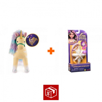 Výhodný set: Unicorn Academy plyšový jednorožec Leaf 38 cm + náhrdelník s prstenem