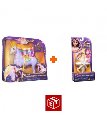 Výhodný set: Unicorn Academy světelný jednorožec Wildstar 28 cm + náhrdelník s prstenem