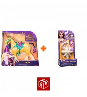 Výhodný set: Unicorn Academy česací jednorožec Leaf 28 cm + náhrdelník s prstenem