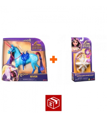 Výhodný set: Unicorn Academy česací jednorožec River 28 cm + náhrdelník s prstenem