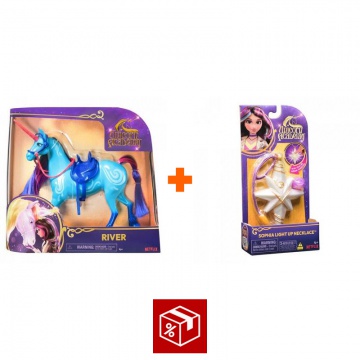 Výhodný set: Unicorn Academy česací jednorožec River 28 cm + náhrdelník s prstenem