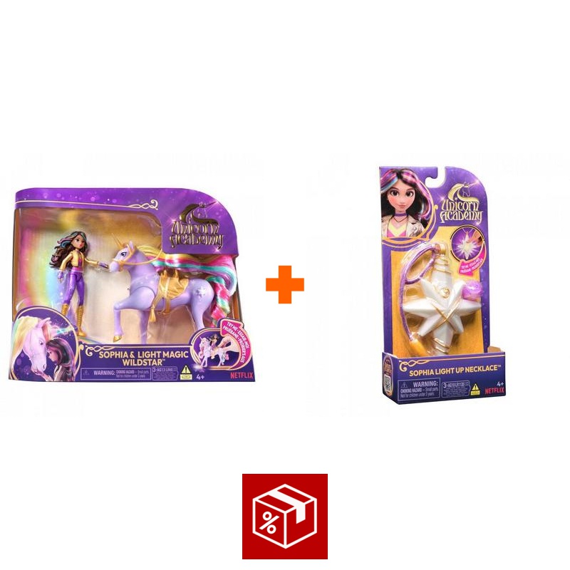 Výhodný set: Unicorn Academy Sophia & Wildstar 11 cm + náhrdelník s prstenem