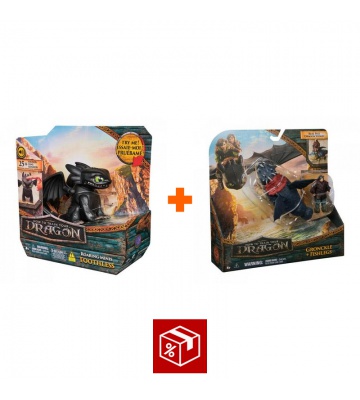 Výhodný set: Jak vycvičit draka mini drak se zvuky a pohybem Bezzubka + Garvan a Rybinoha