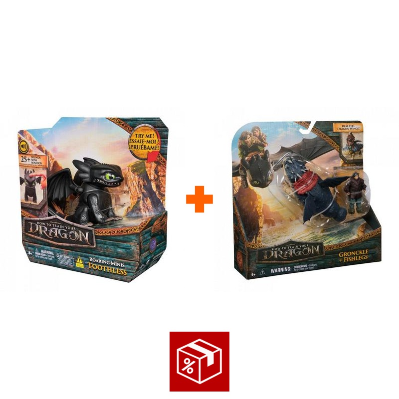 Výhodný set: Jak vycvičit draka mini drak se zvuky a pohybem Bezzubka + Garvan a Rybinoha