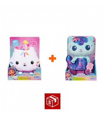 Výhodný set: Gábinin kouzelný domek Cakey plyšák se zvuky + Mercat plyšový s funkcí