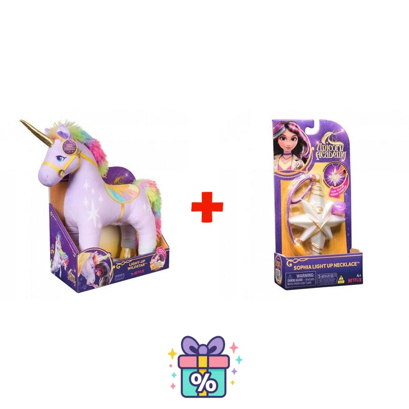 Výhodný set: Unicorn Academy plyšový Wildstar se zvuky 38 cm + náhrdelník s prstenem
