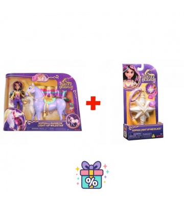 Výhodný set: Unicorn Academy světelný Wildstar 28 cm a Sophia 24cm + náhrdelník s prstenem