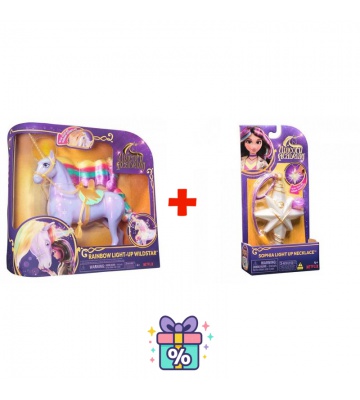 Výhodný set: Unicorn Academy světelný jednorožec Wildstar 28 cm + náhrdelník s prstenem