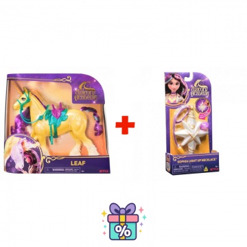 Výhodný set: Unicorn Academy česací jednorožec Leaf 28 cm + náhrdelník s prstenem