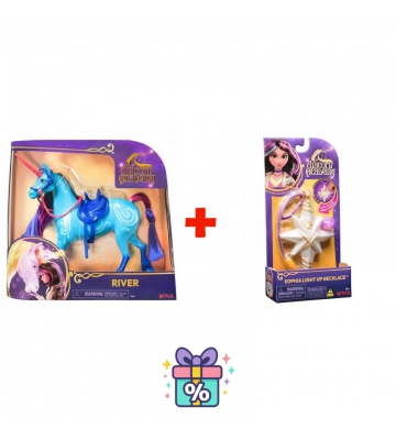 Výhodný set: Unicorn Academy česací jednorožec River 28 cm + náhrdelník s prstenem