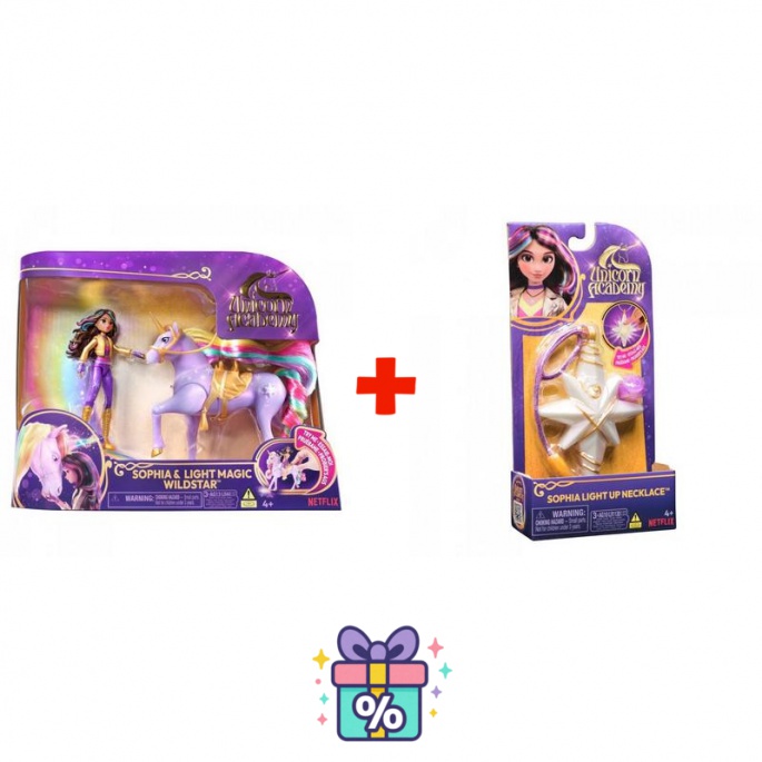 Výhodný set: Unicorn Academy Sophia & Wildstar 11 cm + náhrdelník s prstenem