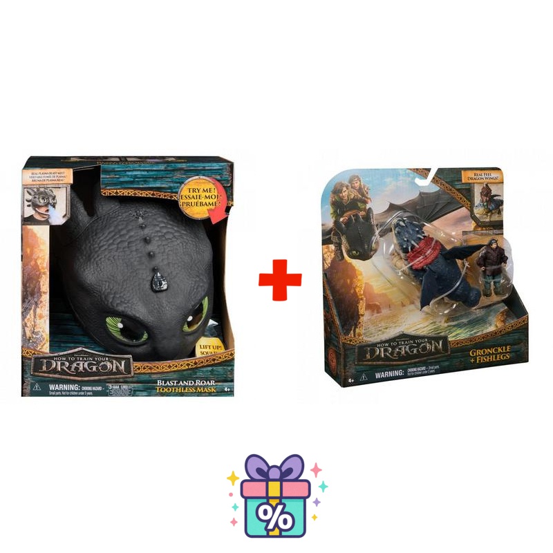 Výhodný set: Jak vycvičit draka maska Bezzubky se zvuky a světly + Garvan a Rybinoha