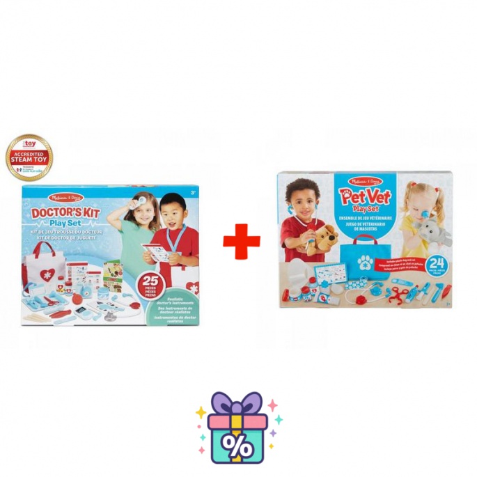 Výhodný set: Melissa & Doug hra na doktora + hra na veterináře