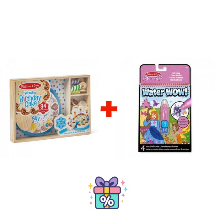 AKCE: Melissa & Doug narozeninový dort set + Water WOW kouzlení vodou pohádky ZDARMA