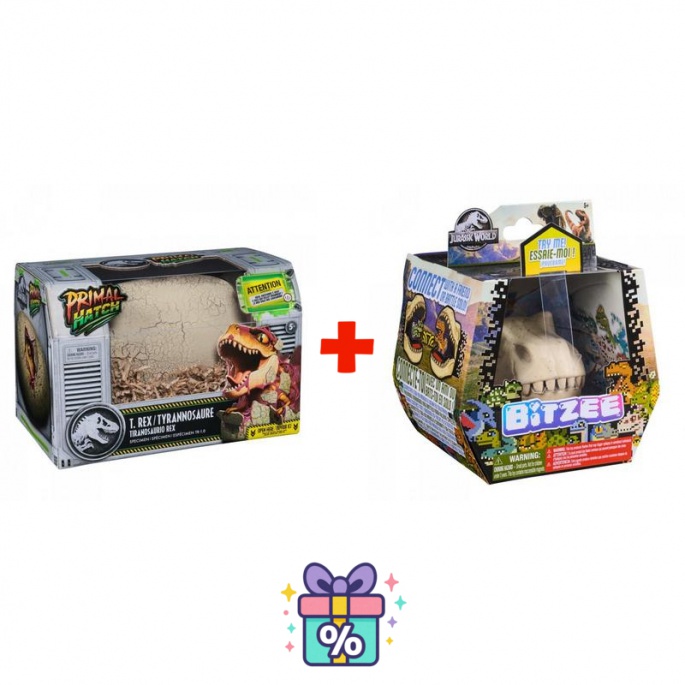 Výhodný set: Dino interaktivní T-rex líhnoucí se z vejce + Bitzee Jurský svět s dinosaury