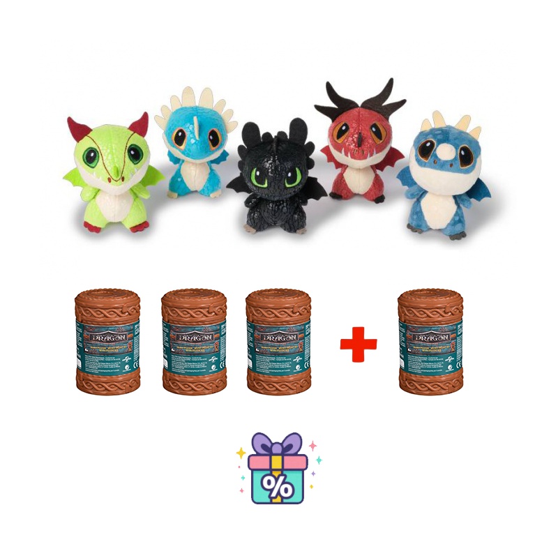 AKCE 3+1 zdarma: Jak vycvičit draka - 4 plyšoví draci v sudu za cenu 3